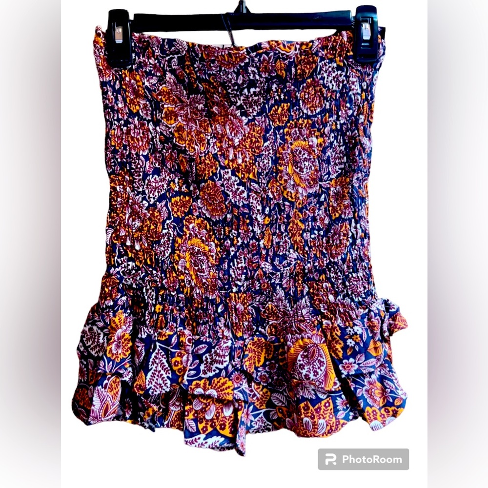 Olivaceous Ruched Strapless Skirt with Ruffles